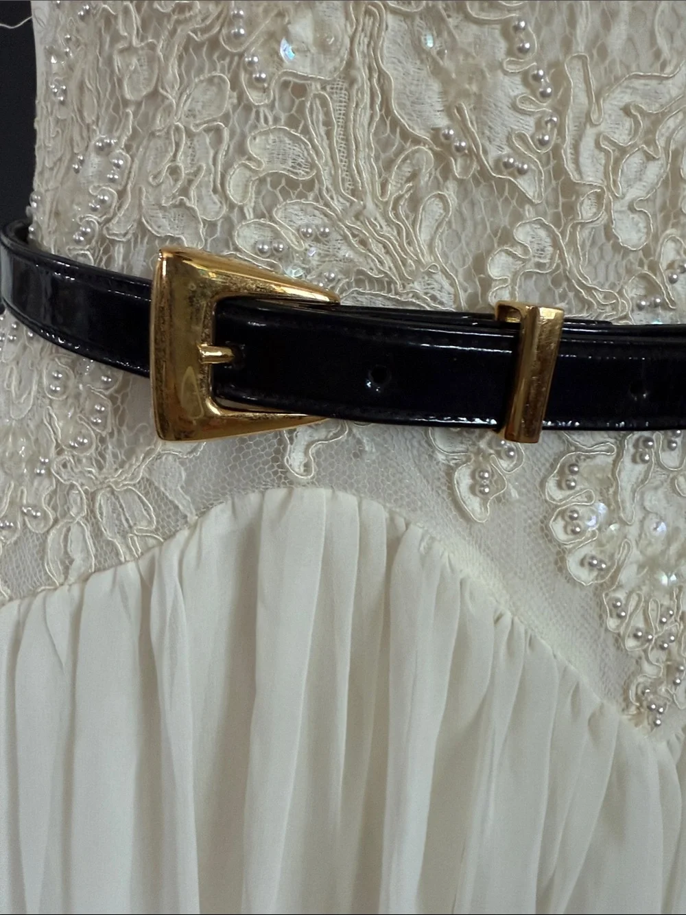 St. John Black Patent Leather Belt with Gold Buckle